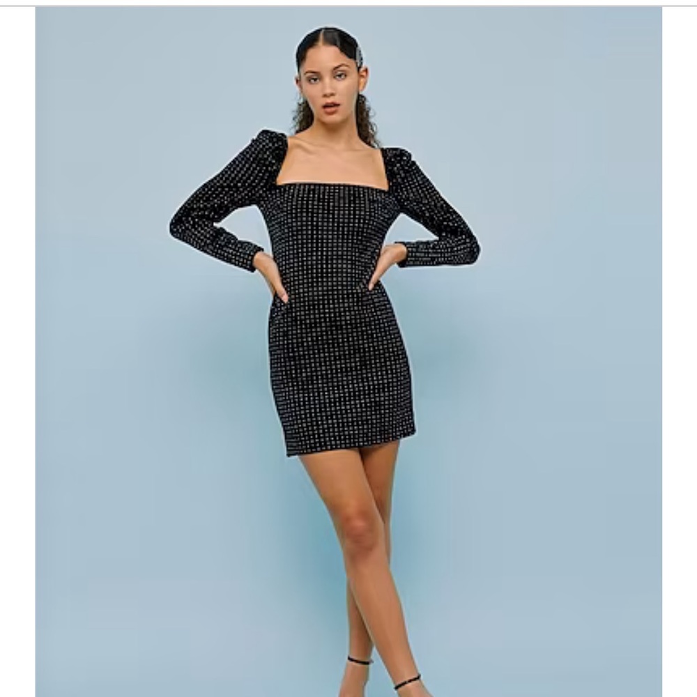 Black velvet sparkly long sleeve mini dress